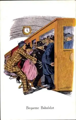 Künstler Ak Zahl, H., Bequeme Bahnfahrt, Humor