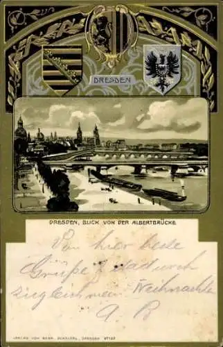 Präge Wappen Litho Dresden, Albertbrücke