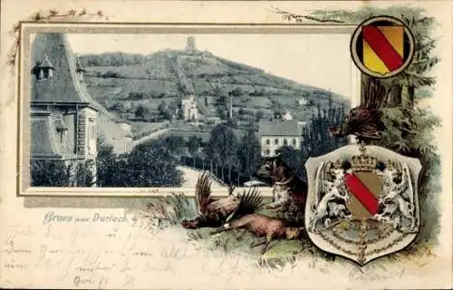 Präge Passepartout Wappen Ak Durlach Karlsruhe in Baden, Gesamtansicht