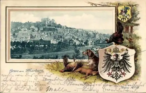 Präge Passepartout Wappen Ak Marburg an der Lahn, Gesamtansicht