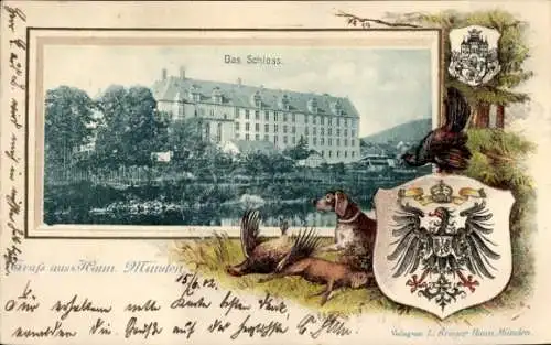 Präge Passepartout Wappen Ak Hann. Münden in Niedersachsen, Schloss