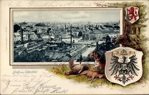 Präge Passepartout Wappen Ak Elberfeld Wuppertal, Gesamtansicht