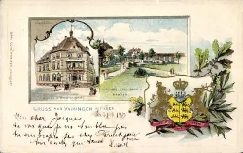 Präge Passepartout Wappen Ak Vaihingen an der Enz, Restaurant, Hotel