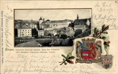 Präge Passepartout Wappen Ak Siegen in Westfalen, Unteres Schloss