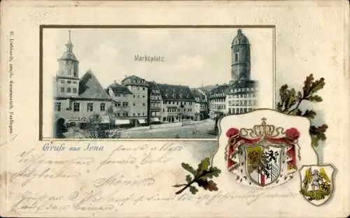 Präge Passepartout Wappen Ak Jena in Thüringen, Marktplatz