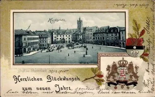 Präge Passepartout Wappen Ak Darmstadt in Hessen, Marktplatz