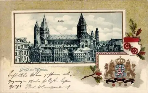 Präge Passepartout Wappen Ak Mainz am Rhein, Dom