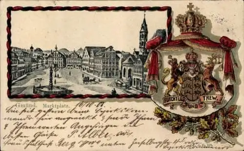 Präge Passepartout Wappen Ak Schwäbisch Gmünd im Remstal, Marktplatz