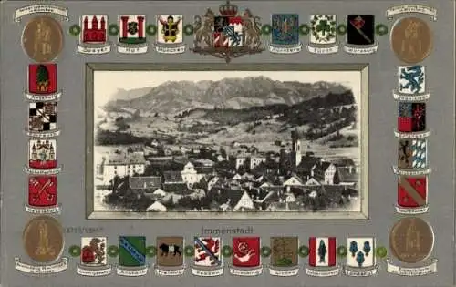 Präge Passepartout Wappen Ak Immenstadt im Allgäu Schwaben, Gesamtansicht