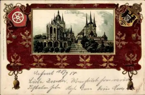 Präge Wappen Litho Erfurt in Thüringen, Dom, Severikirche, Friedrich Wilhelmplatz