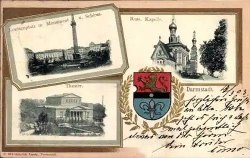 Präge Passepartout Wappen Ak Darmstadt in Hessen, Russische Kapelle, Monument, Schloss