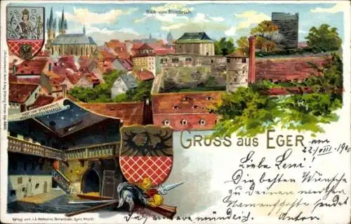 Künstler Wappen Litho Grimm, Cheb Eger Region Karlsbad, Blick vom Steinbruch