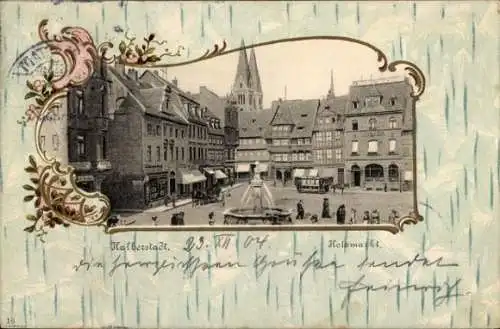 Präge Passepartout Ak Halberstadt am Harz, Holzmarkt
