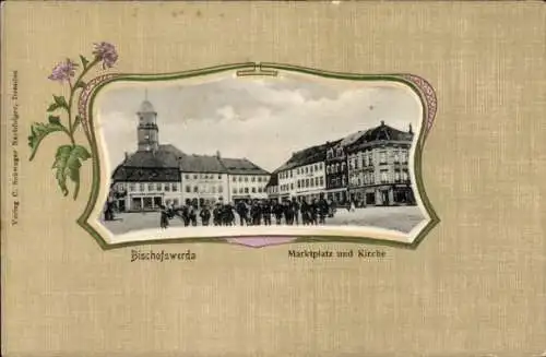 Passepartout Ak Bischofswerda in Sachsen, Marktplatz, Kirche