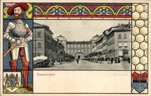 Präge Wappen Passepartout Ak Darmstadt in Hessen, Obere Rheinstraße