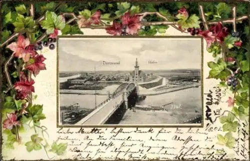 Präge Passepartout Ak Dortmund im Ruhrgebiet, Hafen, Brücke
