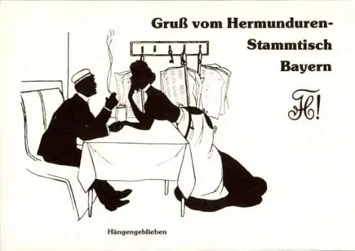 Scherenschnitt Studentika Ak Rauchender Student, Gespräch, Hermunduren-Stammtisch Bayern