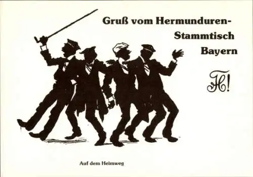 Scherenschnitt Studentika Ak Hermunduren-Stammtisch Bayern, Auf dem Heimweg