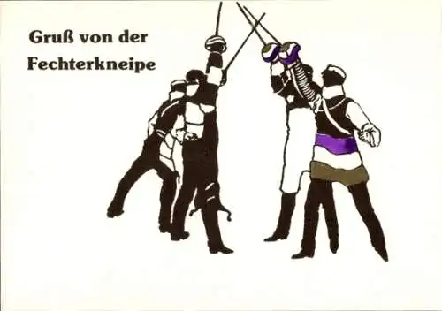 Scherenschnitt Studentika Ak Studenten beim Fechten, Fechterkneipe
