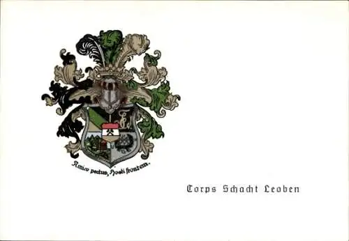 Studentika Ak Wappen eines studentischen Vereins, Degen, Ritterhelm, Corps Schacht Leoben