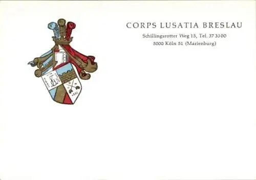 Studentika Ak Köln am Rhein, Corps Lusatia Breslau, Wappen einer Studentenverbindung