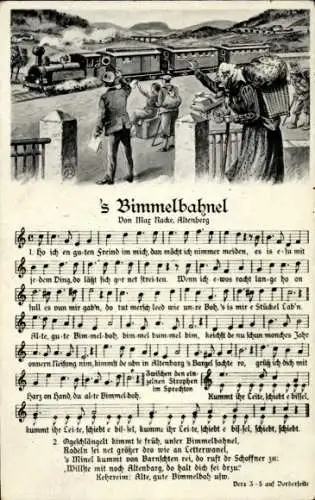 Lied Ak 's Bimmelbahnel, Max Nacke, Erzgebirgische Mundart, Eisenbahn, Dampflokomotive