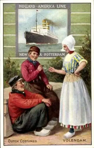Künstler Ak Dutch Costumes, Volendam, HAPAG Dampfer