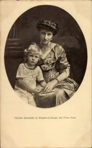Ak Fürstin Elisabeth zu Windisch Graetz mit Prinz Erni, Portrait