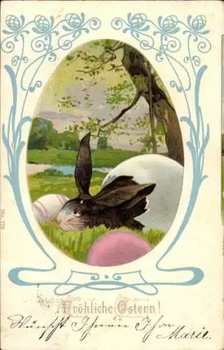 Passepartout Ak Glückwunsch Ostern, Osterhase, Ostereier