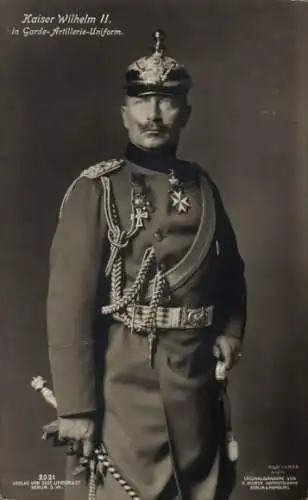 Ak Kaiser Wilhelm II., Standportrait in Garde Artillerie Uniform, Zepter, Pickelhaube, Liersch 2021