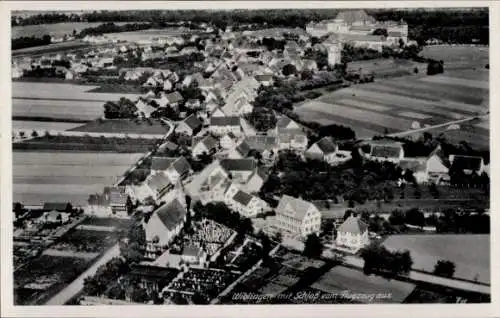 Ak Wangen im Allgäu, Luftaufnahme, Wangen, Häuser, Schloss, ländliche Umgebung