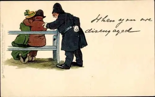 Ak Liebespaar, Sitzbank, Polizist