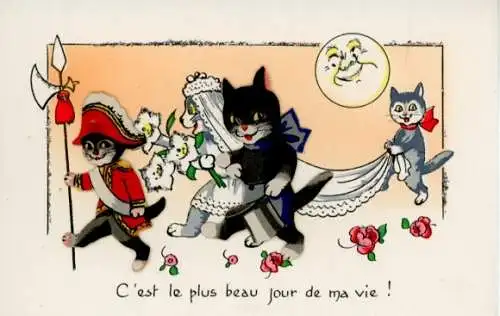 Ak Vermenschlichte Katzen, Hochzeit