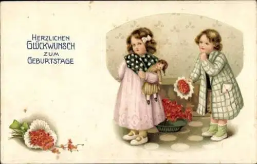 Präge Ak Glückwunsch Geburtstag, Blumen, Kinder