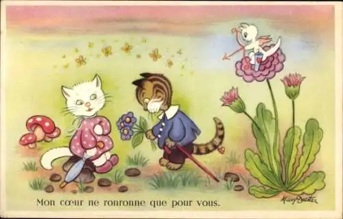 Künstler Ak Daester, Mary, Mon cœur ne ronronne que pour vous, verliebte Katzen