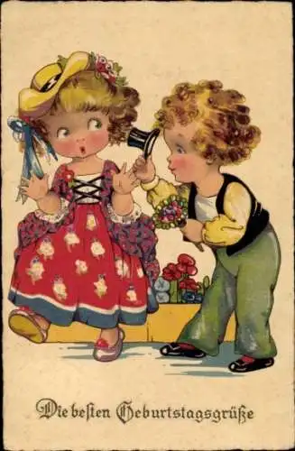 Ak Glückwunsch Geburtstag, Blumen, Kinder