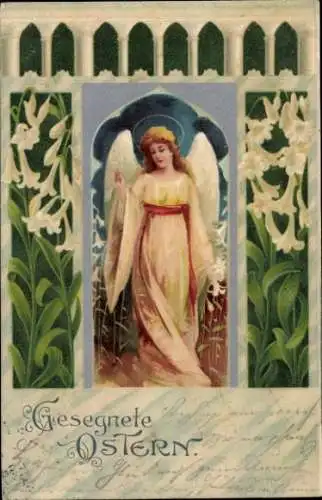 Ak Glückwunsch Ostern, Engel mit Lilien