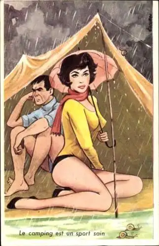 Künstler Ak Le camping est un sport sain, Erotik