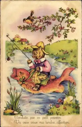 Künstler Ak Conduite par ce petit poisson, Va vecs vous ma tendre affection