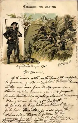Litho Französische Armee, Alpenjäger