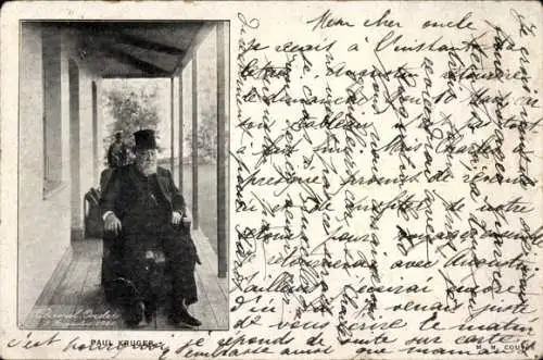 Ak Paul Kruger, Präsident von Südafrika, Sitzportrait auf einer Veranda