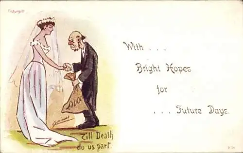 Künstler Ak Cynicus, Hochzeit, till Death do us part, Humor