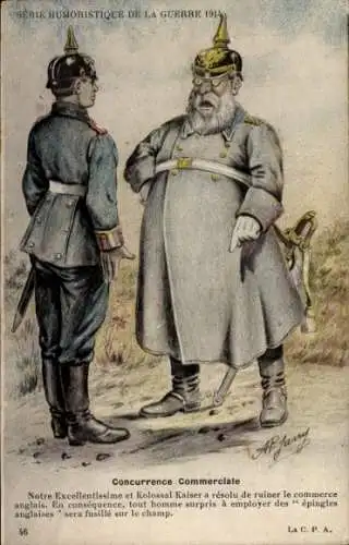 Künstler Ak Serie Humoristique de la Guerre 1914, Concurrence Commerciale