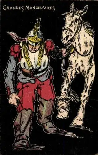 Künstler Ak Grandes Manoeuvres, Soldat