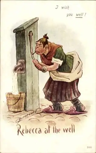 Ak Frau schöpft Wasser am Brunnen, Eimer, Wasserschöpferin