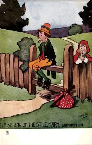 Künstler Ak Hamish, I'm sitting by the stile, Mary, Lady Dufferin