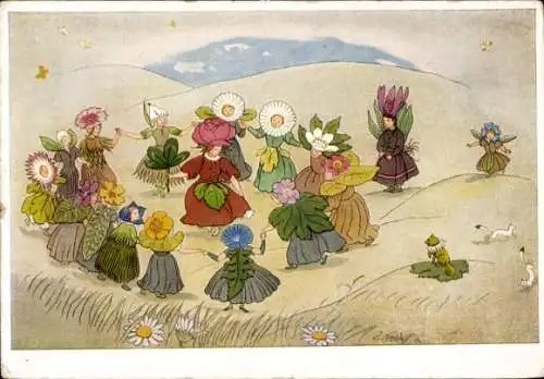 Künstler Ak Kreidolf, E., Ringelreihe, Gänseblümchen