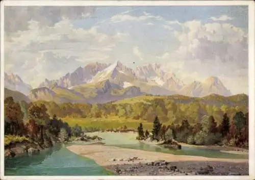 Künstler Ak Sengthaler, H., Berglandschaft, Fluss