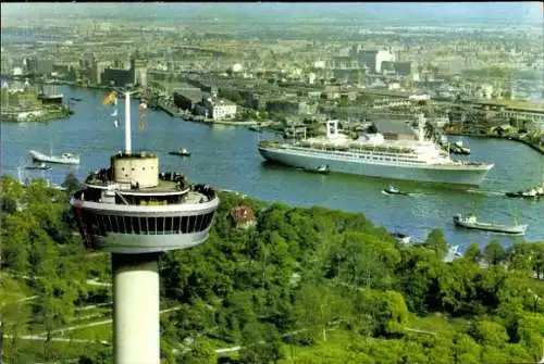Ak Rotterdam, Euromast, Flaggenschiff Holland-Amerika Linie