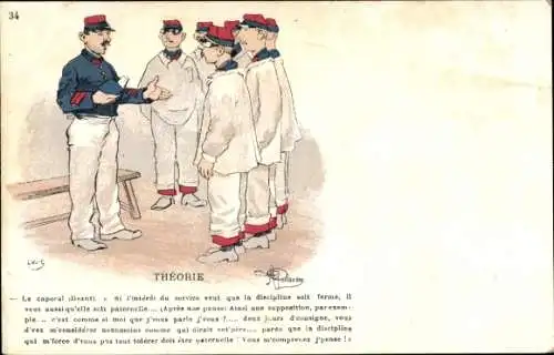 Künstler Ak Französische Soldaten, Unterricht, Kaserne, Soldatenleben
